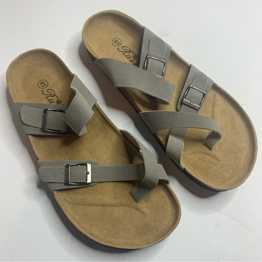Faux suede strappy footbed sandals size 41